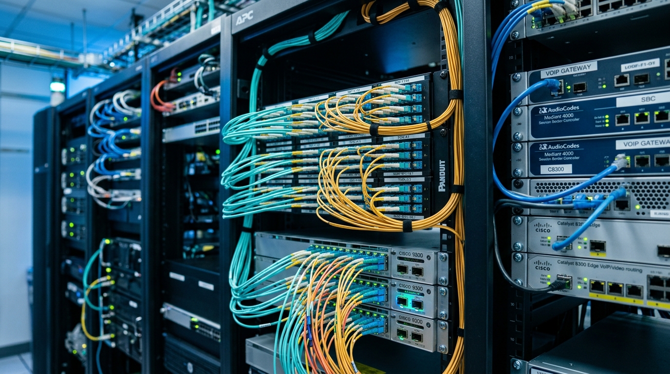 Domain 03: High-density fiber optic patch panels, network switches, and VoIP communication gateways